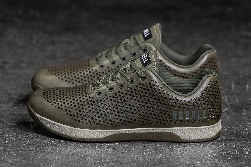 Men's Nobull Moss Leather Trainers Olive | SG J2316P